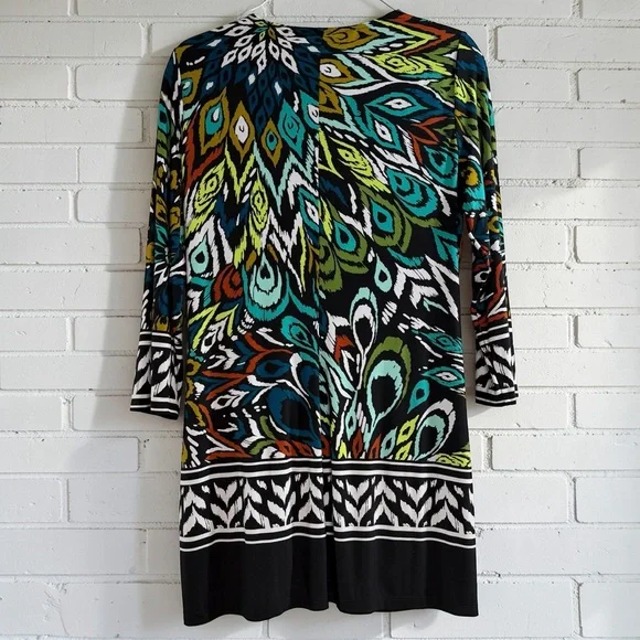 Attitudes Women With Control Ruched Drawstring Dress Boho Abstract M - Picture 2 of 6